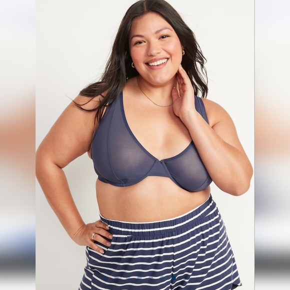 ⭐️40% Off⭐️ Old Navy Mesh Unlined Underwire Plunge Bra in Volcanic Blue - Picture 3 of 6